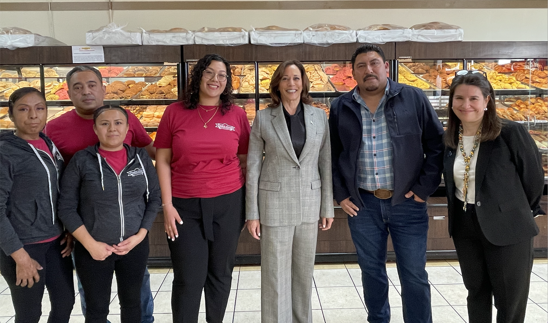 Vice President Kamala Harris with Bakery owners and staff