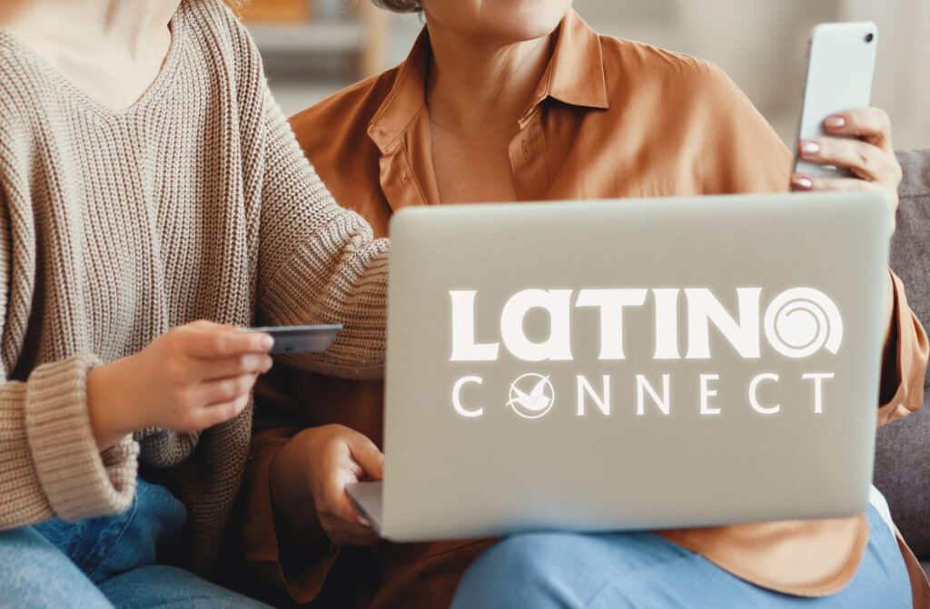 Two members using LatinoConnect on their laptop and Phone