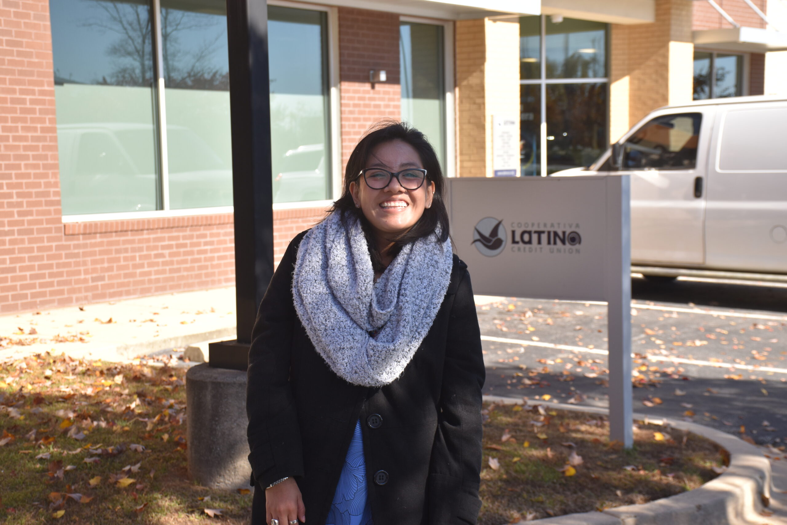 Member Patricia outside Lccu branch